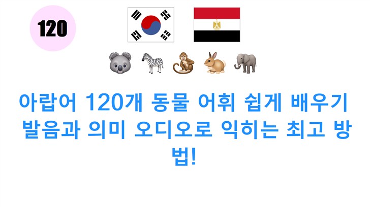 아랍어 120개 동물 어휘 쉽게 배우기: 발음과 의미 오디오로 익히는 최고 방법!